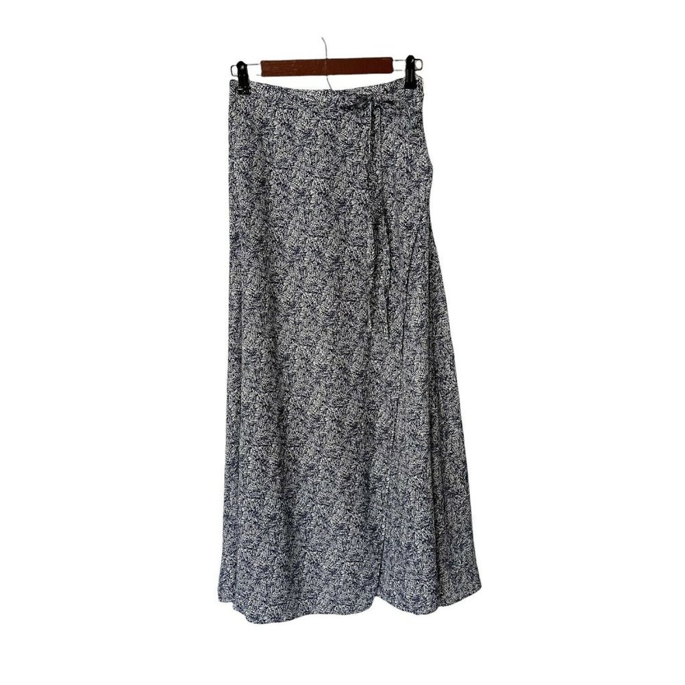 Lulu's Tempest Blue Print Wrap Maxi Skirt Women Size Medium Tie Slit 